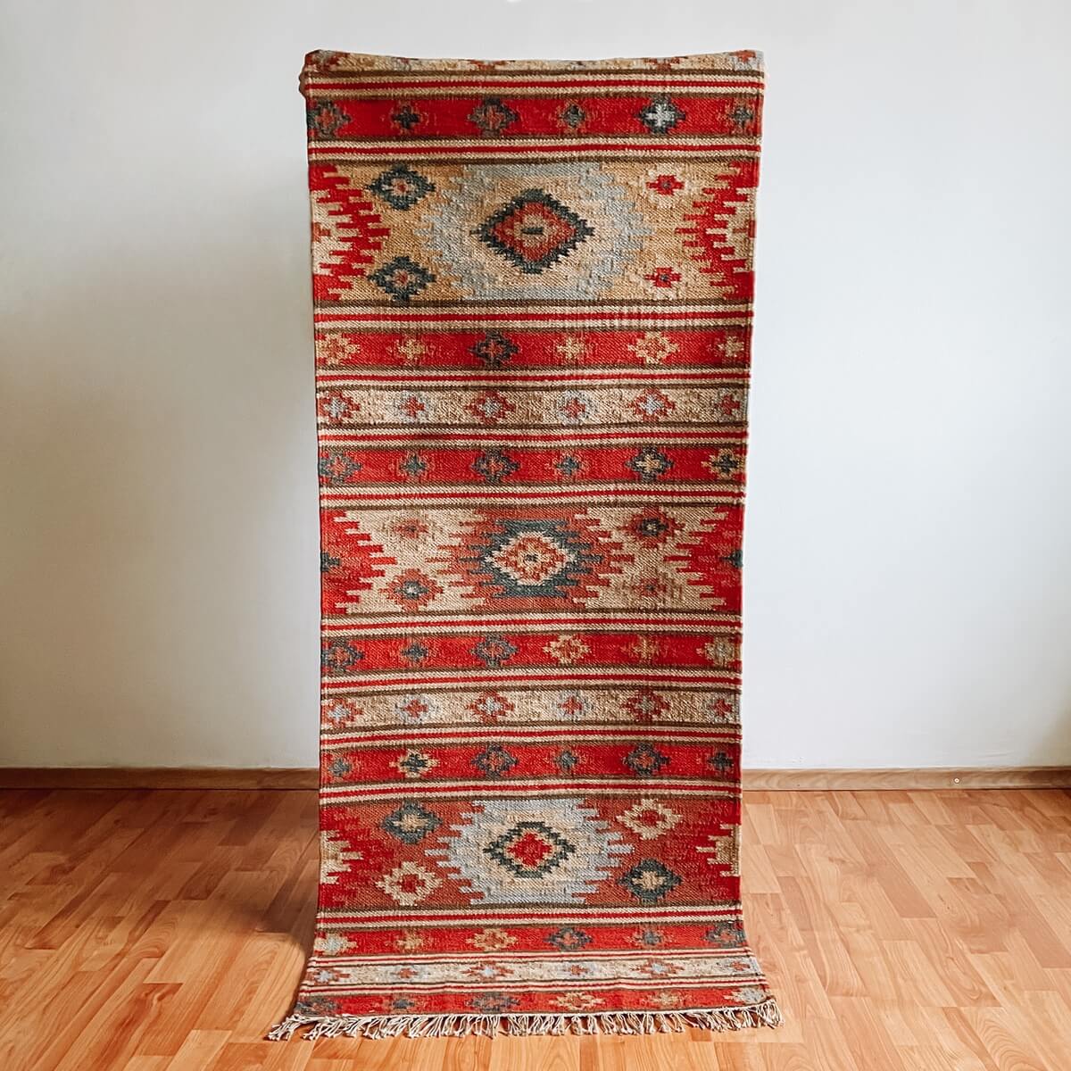 covor traversa pentru hol traditional kilim in culori vii cu model geometric, mango+bloom